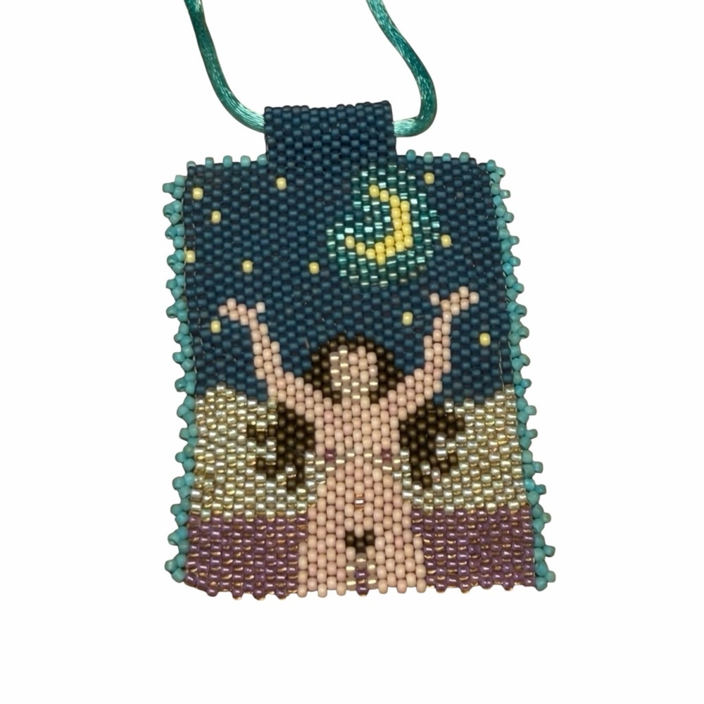 NWT Handcrafted Goddess Beaded Pendant with Night Sky Design